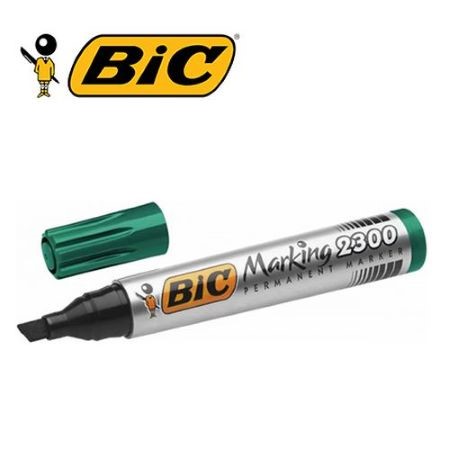 Marcador Bic Marking Permanente Punta biselada Verde Recargable -2