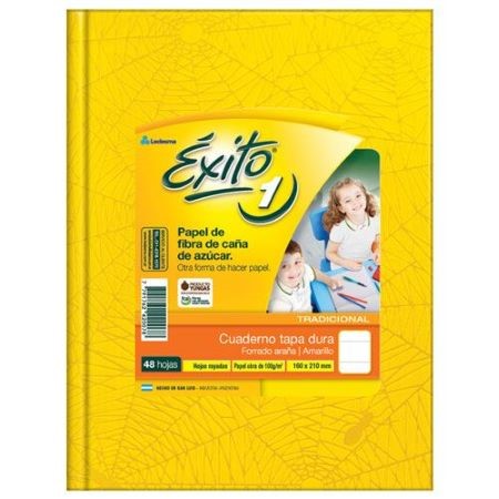 Cuaderno Exito Araña Rayado Escolar N°1 (16x21)Amarillo Tapa Dura 48 hojas