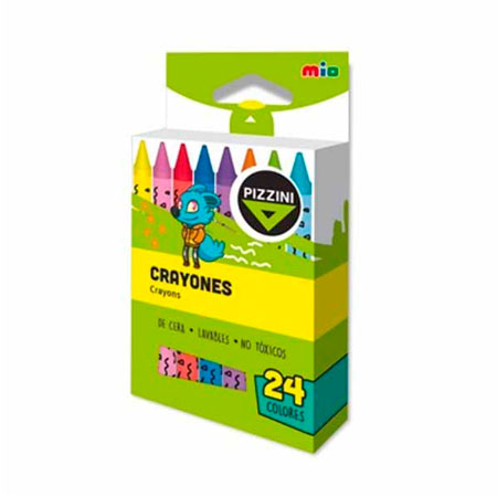 Crayones Pizzini de cera cortos 24 colores