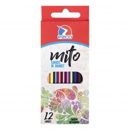 Lápices Ezco Mito Largos 12 colores Cuerpo Plástico - Hexagonal